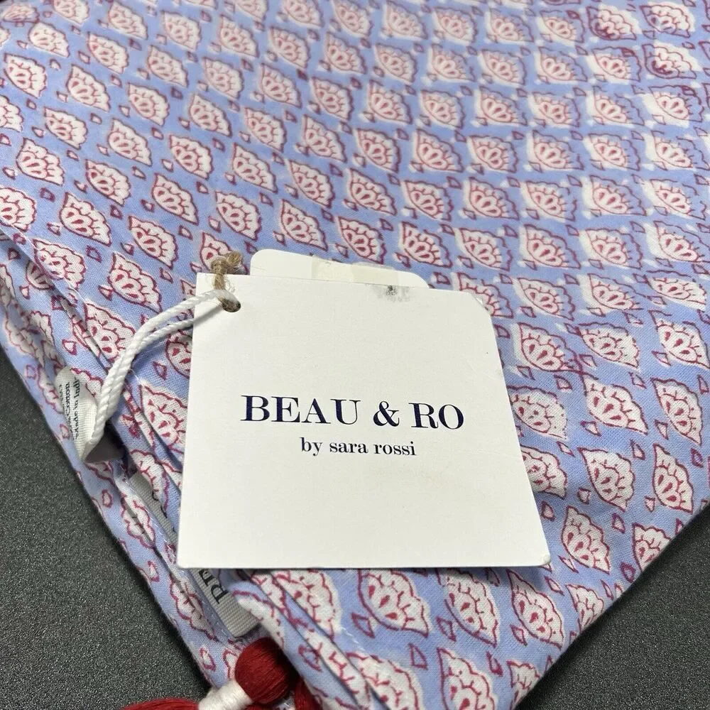 New Beau & Ro Sara Rossi Table Runner Blue Red Tassels 100% Cotton 42
